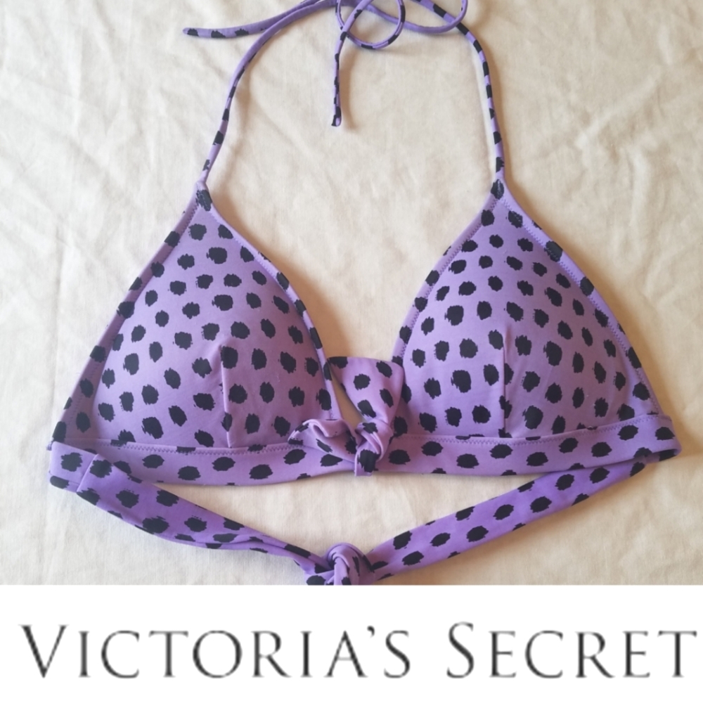 Victoria's Secret Purple & Black Print Bikini Swim Top size Large
